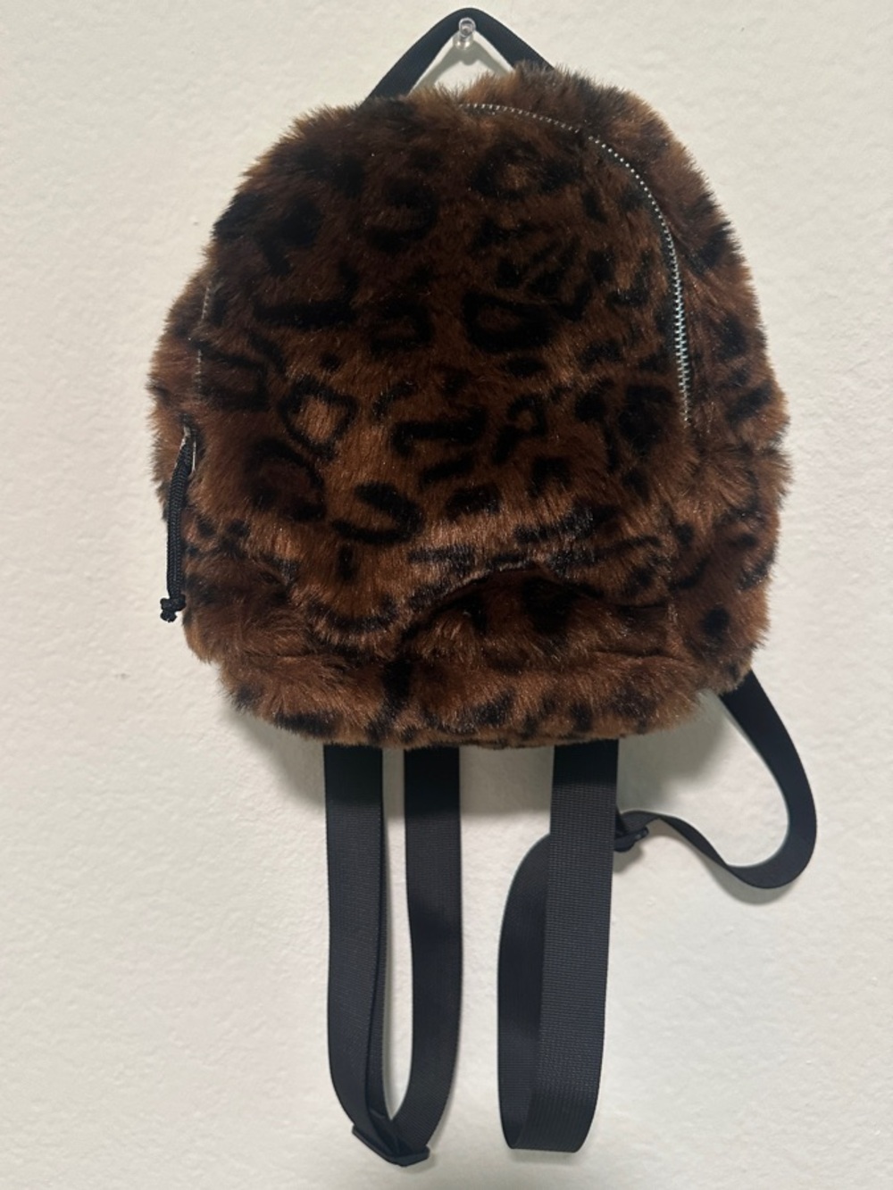 Faux Fur Leopard Print Mini Backpack